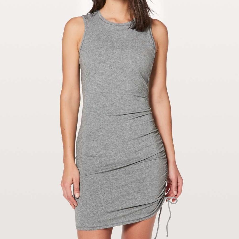 Lululemon Cinch It Ruched Tank Dress M Gray Bodycon Casual Minimal Quiet Luxury